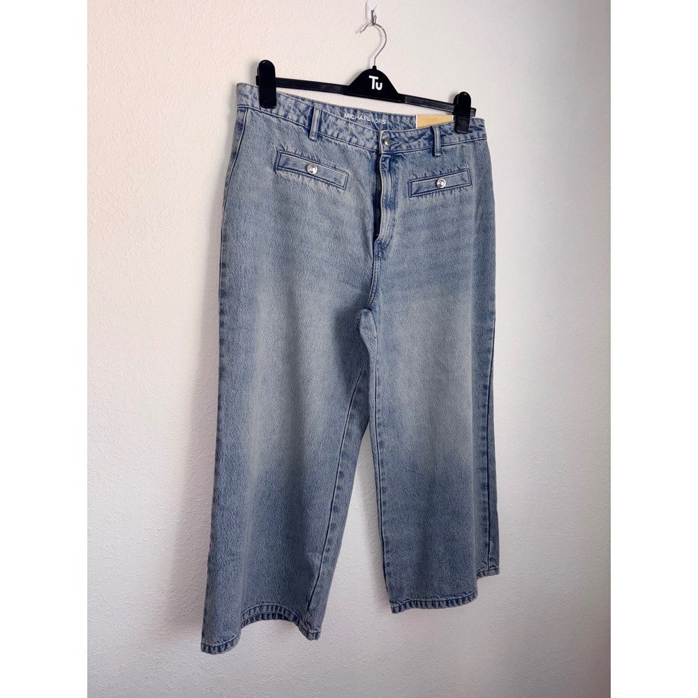 Michael Kors Selma Crop Wide Leg Jeans Light Wash Blue High Rise Denim Womens 16